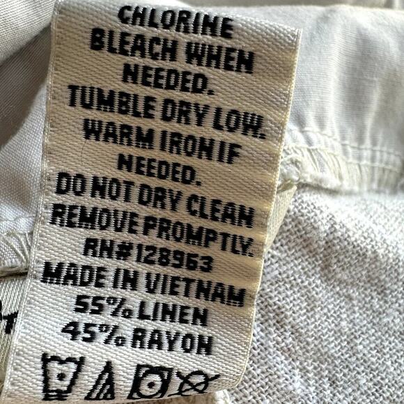 Linen Blend Wide Leg Jumpsuit Pant XL Button Front Boho White and Beige Resort - Picture 5 of 8